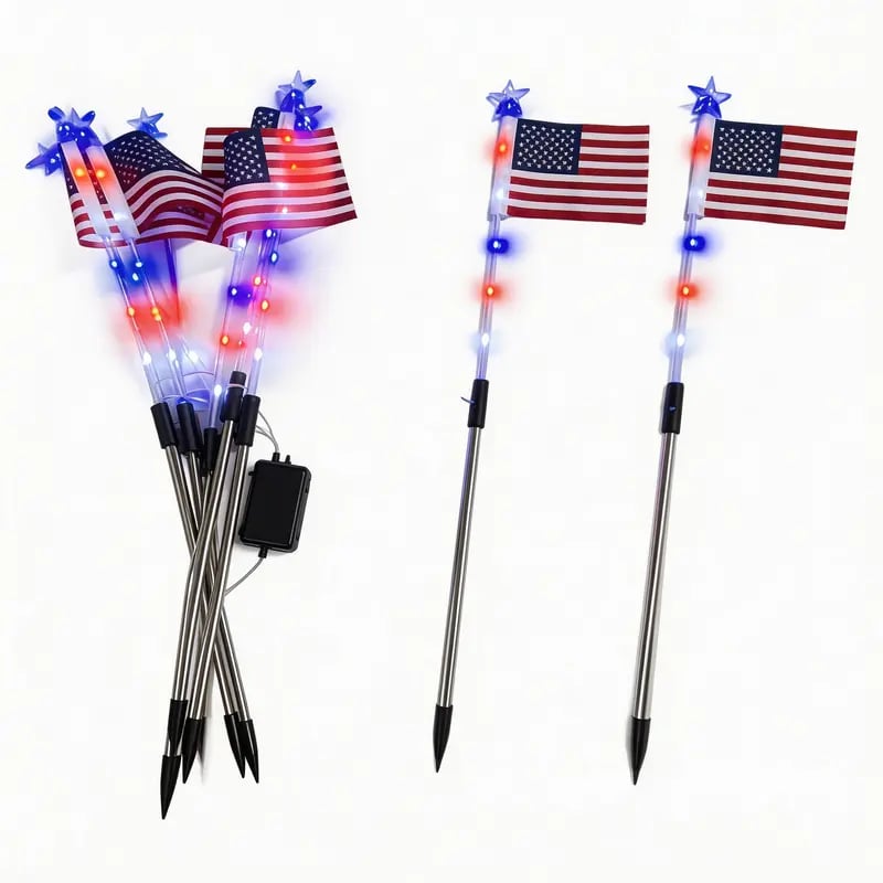 8 Solar American Flag Pathway Lights β Red, White & Blue Yard Glow for 250th Independence Celebration πΊπΈβ¨