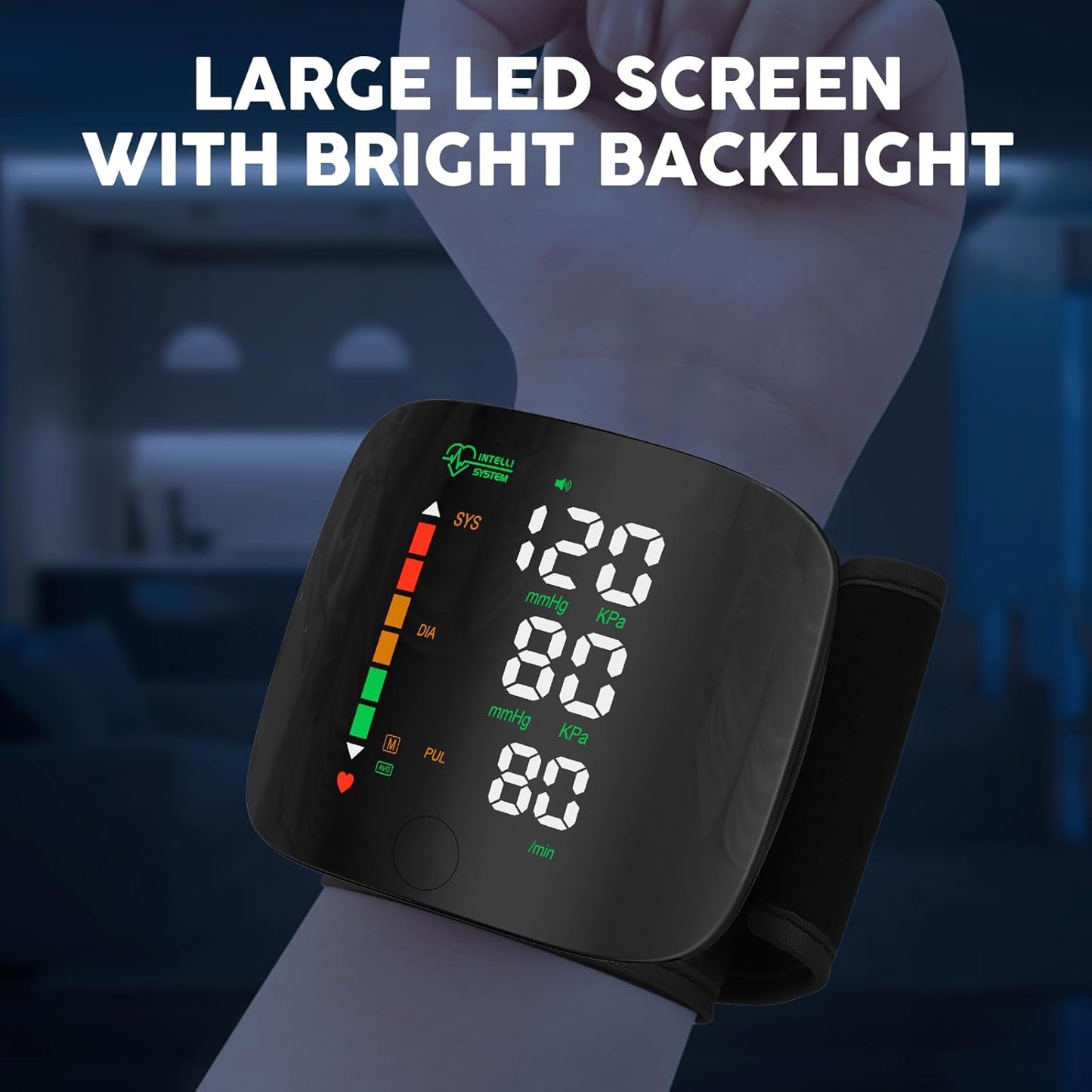 Wrist Blood Pressure Monitor, LED Display, Touchscreen Wrist Cuff