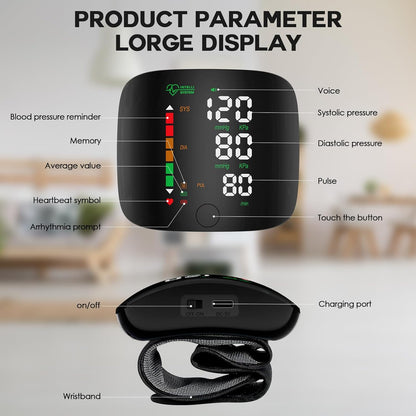 Wrist Blood Pressure Monitor, LED Display, Touchscreen Wrist Cuff