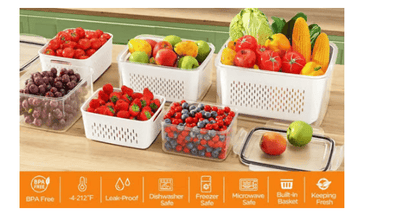 🔥Household transparent plastic food storage box-Including drain basket💧