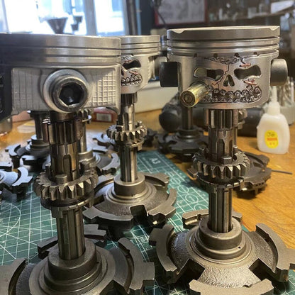 Custom Piston Skull Sculpture on Gear Base