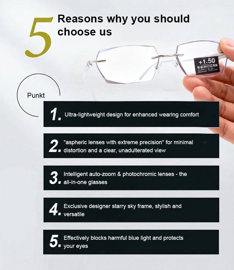 [Co-Created by Designers]Gypsophila Smart Zoom and Color-Changing Reading Glasses, Auto Focus Distance Near Progressive Multi-focus HD Vision
