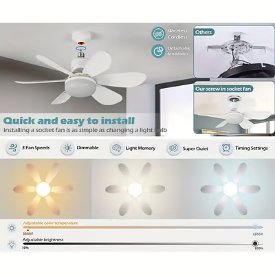 🔥LAST DAY 50% OFF❄️2-in-1 Portable Ceiling Fan & Light With Remote Control💡