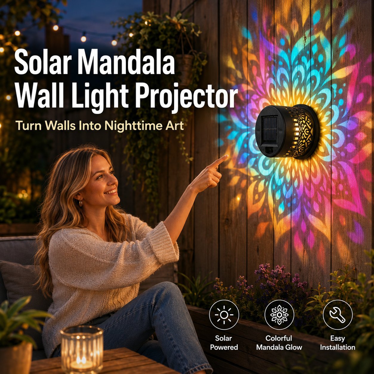 Solar MandalaWall Light Projector Turn Walls Into Nighttime Art
