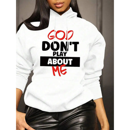 Women's Front Slogan Letter Print Hooded Sweatshirt – Casual Graphic Pullover, Trendy Statement Hoodie