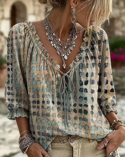 Polka Dot Lace Up Blouse