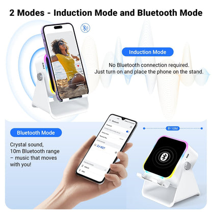 Wireless Induction Speaker 5-in-1 Bluetooth Speaker with Phone Stand,Stereo Sound