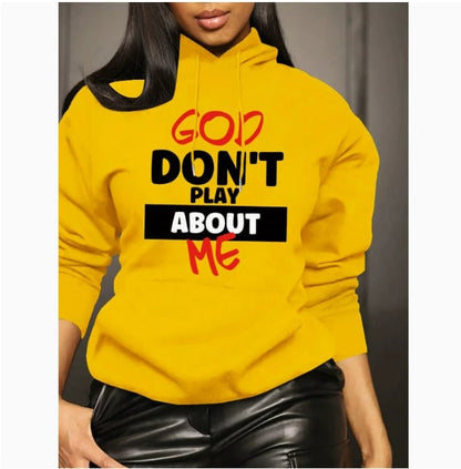 Women's Front Slogan Letter Print Hooded Sweatshirt – Casual Graphic Pullover, Trendy Statement Hoodie