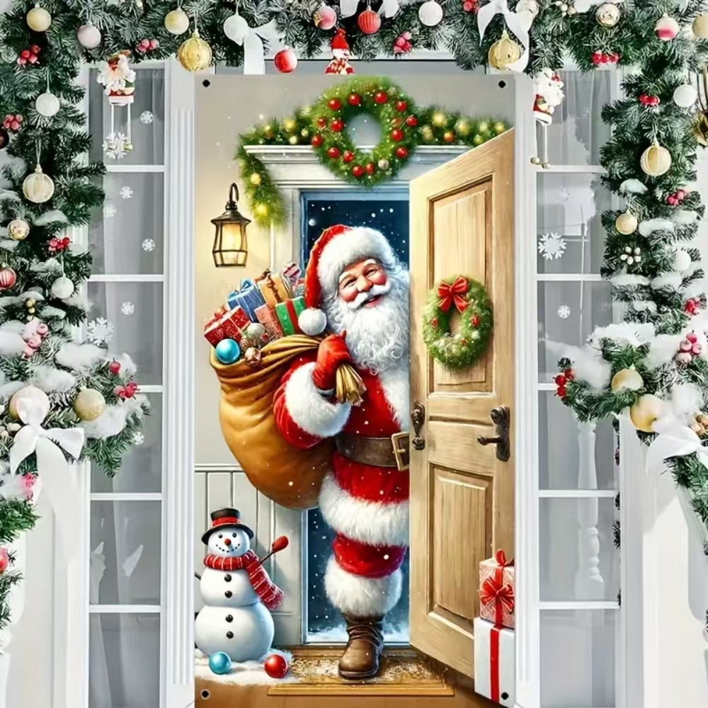 Christmas Door Covers,Decorative Bow Bell Wreath Christmas Door Wraps
