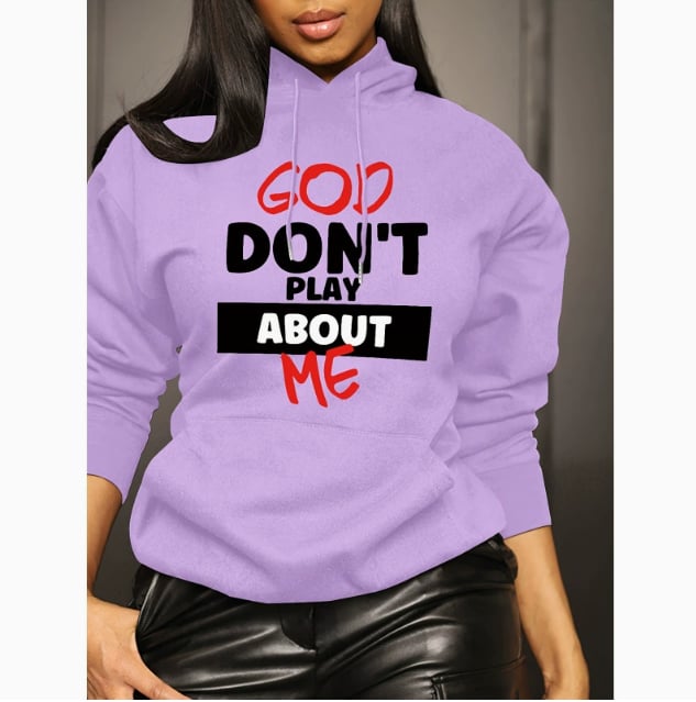 Women's Front Slogan Letter Print Hooded Sweatshirt – Casual Graphic Pullover, Trendy Statement Hoodie
