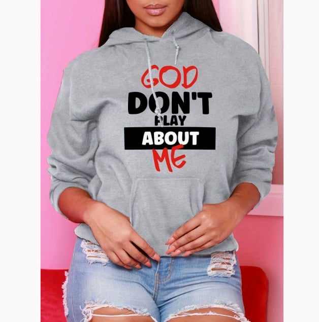 Women's Front Slogan Letter Print Hooded Sweatshirt – Casual Graphic Pullover, Trendy Statement Hoodie