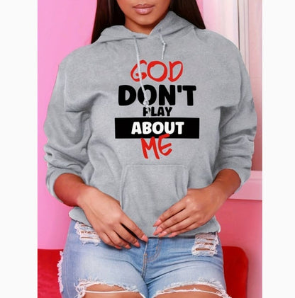 Women's Front Slogan Letter Print Hooded Sweatshirt – Casual Graphic Pullover, Trendy Statement Hoodie