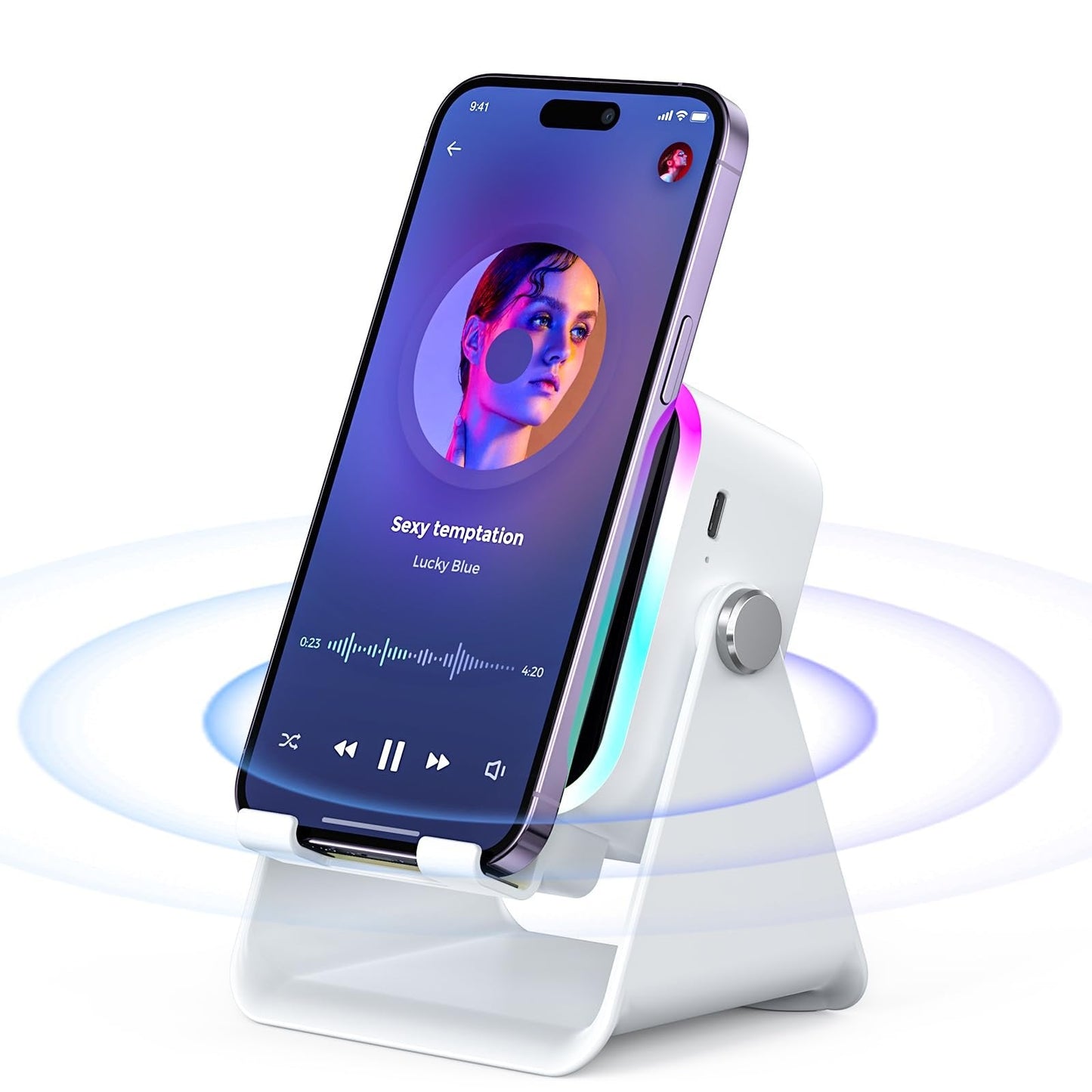 Wireless Induction Speaker 5-in-1 Bluetooth Speaker with Phone Stand,Stereo Sound