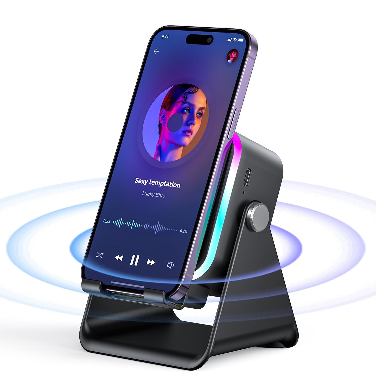 Wireless Induction Speaker 5-in-1 Bluetooth Speaker with Phone Stand,Stereo Sound